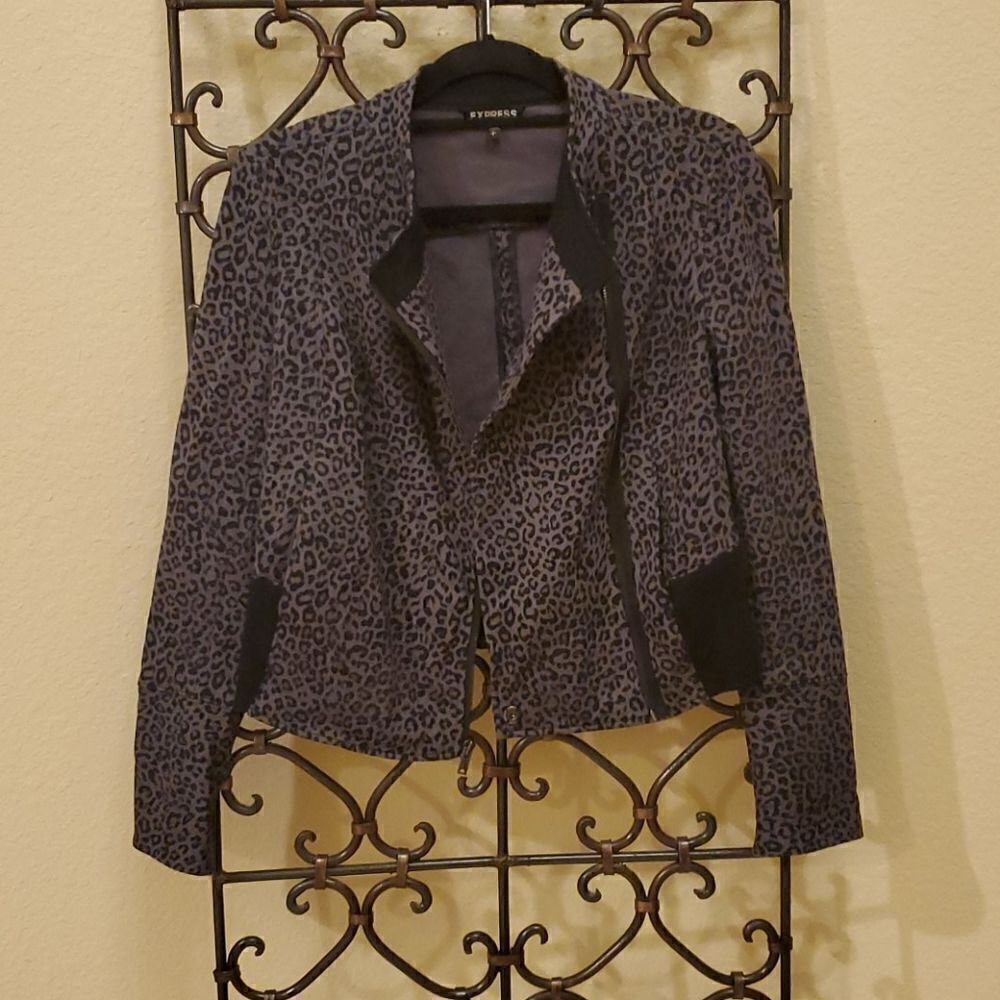 EXPRESS Gray/Black Leopard Moto Jacket - Small